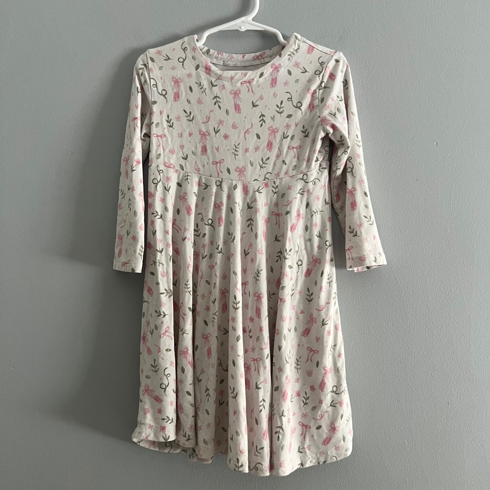 Sweet Bamboo Girls Ballet Slipper Bow Twirl Dress Bamboo Viscose Cream Pink‎ 4T